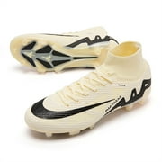 Kids Soccer Shoes Firm Ground Youth Soccer Cleats Boys Spike FG High-Top Football Boots For Outdoor Training Beige Size 5.5